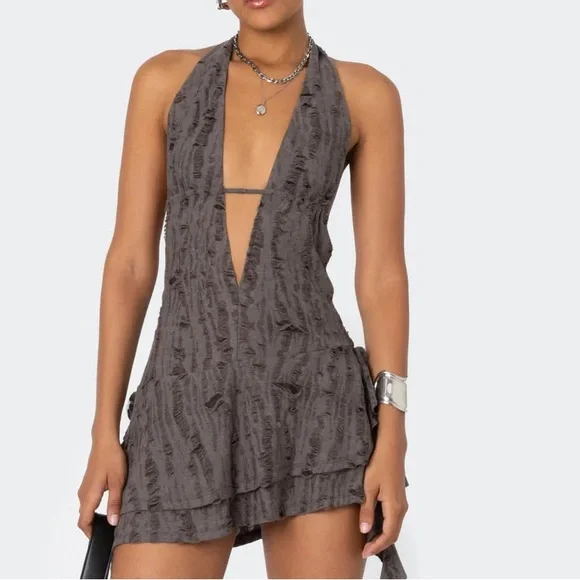 Edikted Charcoal Halter Swim Cover-Up - Picture 1 of 7